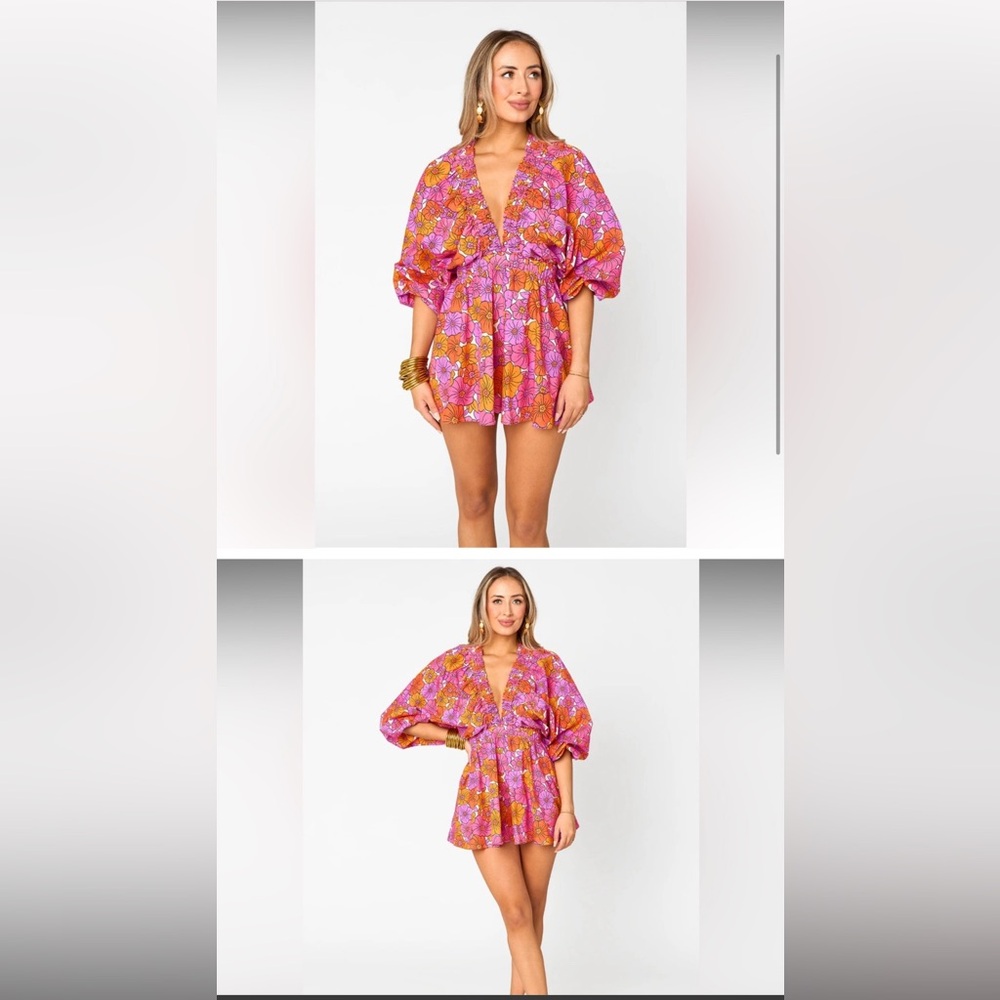 BUDDY LOVE PALM BEACH PLUNGE NECK ROMPER - TANGERINE